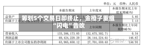 筹划5个交易日即终止，金橙子重组“闪电”告吹