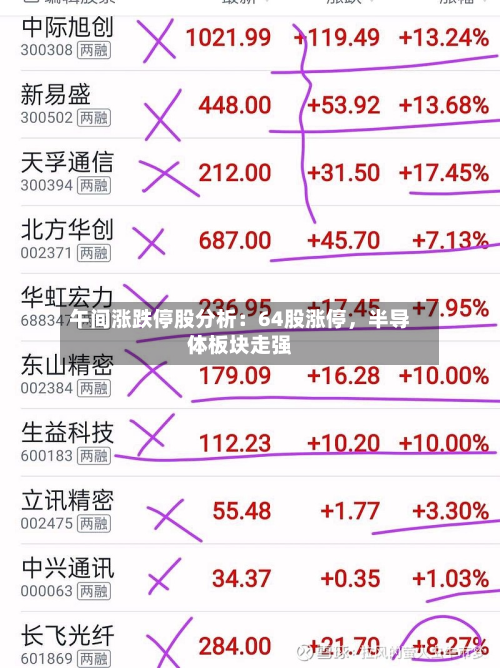 午间涨跌停股分析：64股涨停，半导体板块走强