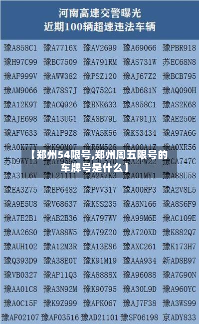 【郑州54限号,郑州周五限号的车牌号是什么】