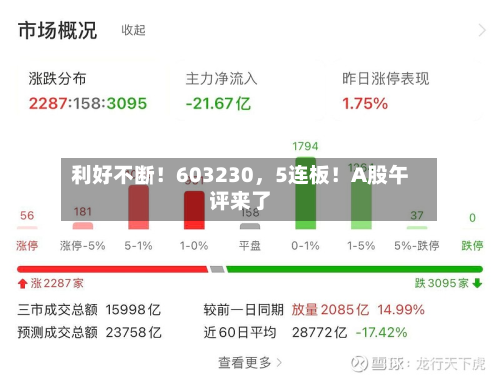 利好不断！603230	，5连板！A股午评来了-第3张图片