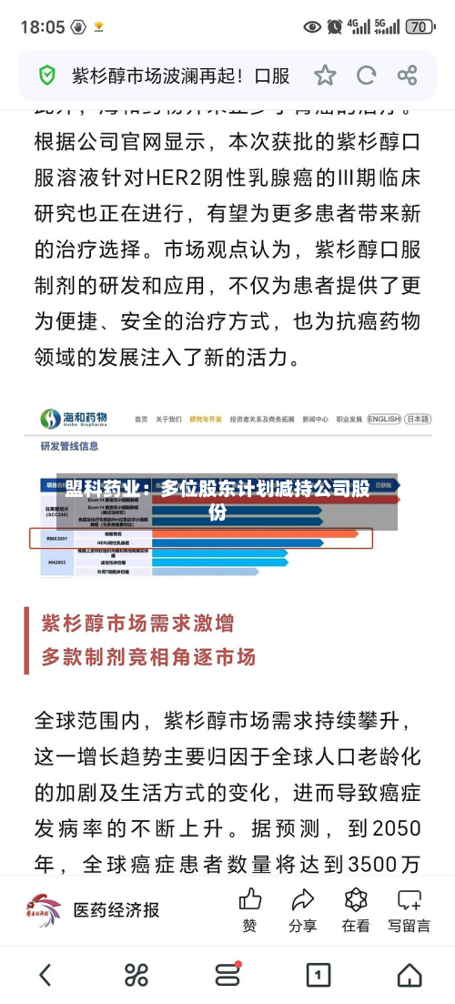 盟科药业：多位股东计划减持公司股份